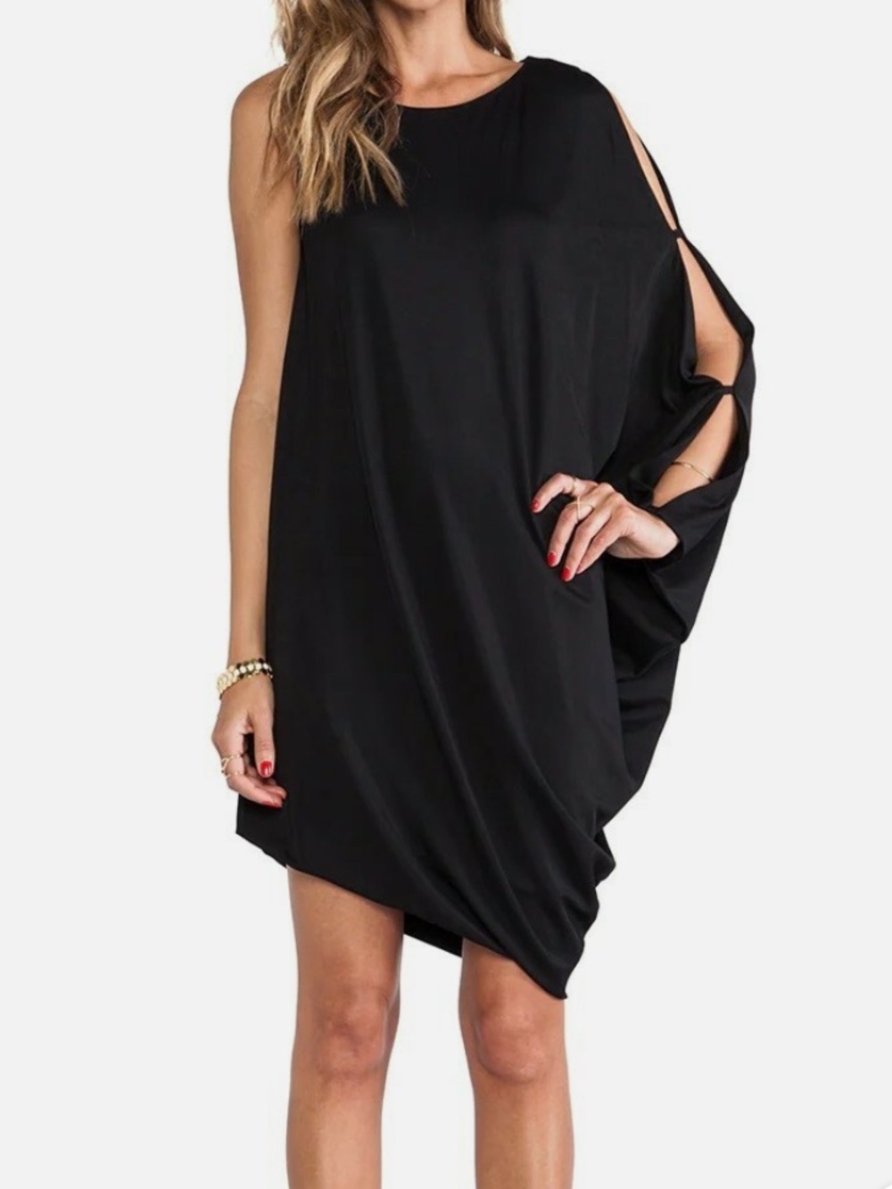 BCBGMaxAzria Black Asymmetrical Draped Dress